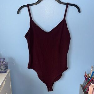 Abercrombie and Fitch maroon V-neck scoop back bodysuit
